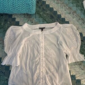 Ralph Lauren White Ruffled Puff Sleeve Blouse